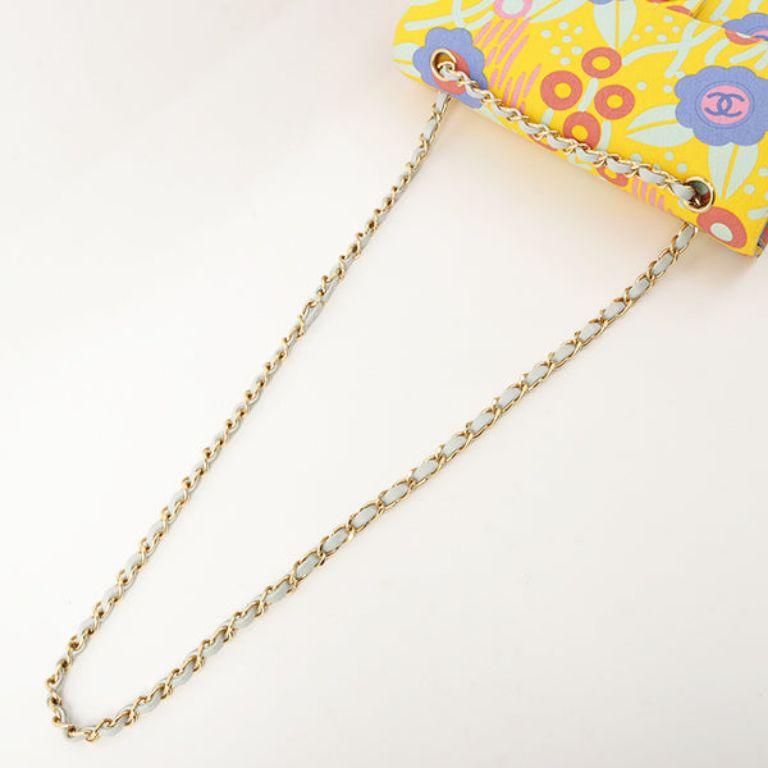 Chanel 2003 Cotton Flower Design Print Classic Flap Chain Bag 25cm For Sale 11