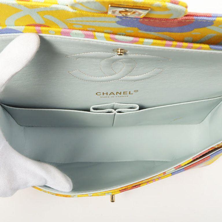 Chanel 2003 Cotton Flower Design Print Classic Flap Chain Bag 25cm For Sale 2