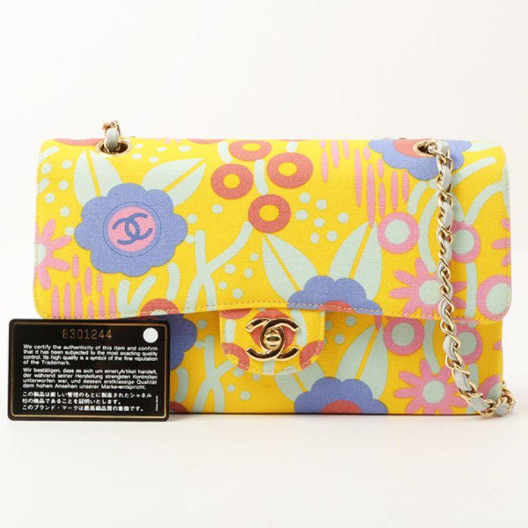 Chanel 2003 Cotton Flower Design Print Classic Flap Chain Bag 25cm For Sale 4