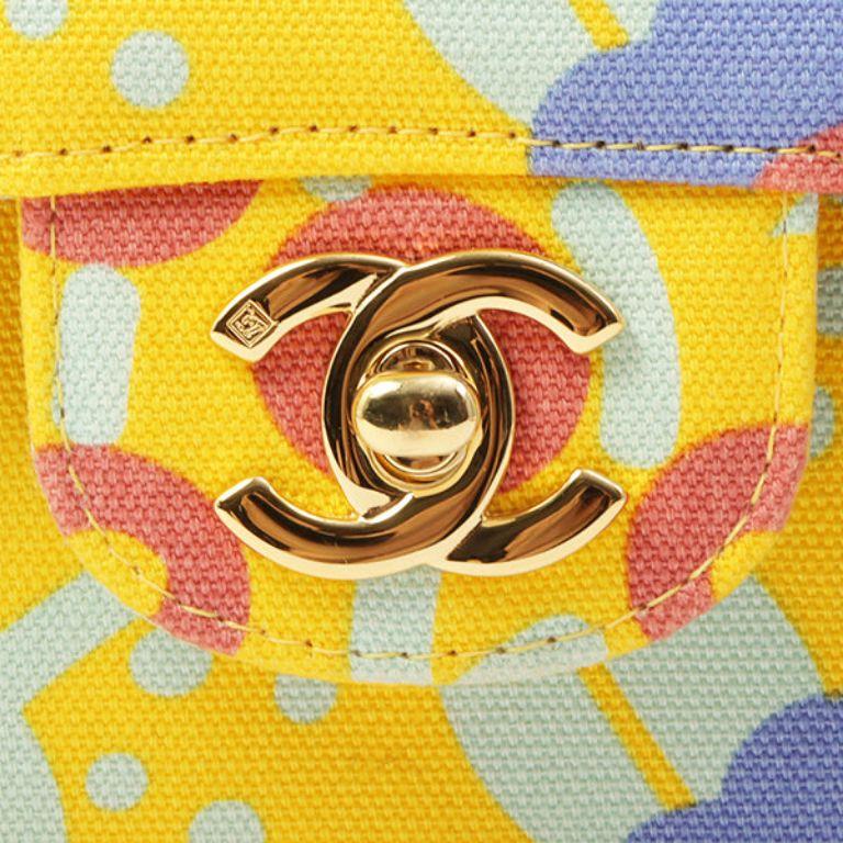 Chanel 2003 Cotton Flower Design Print Classic Flap Chain Bag 25cm For Sale 5