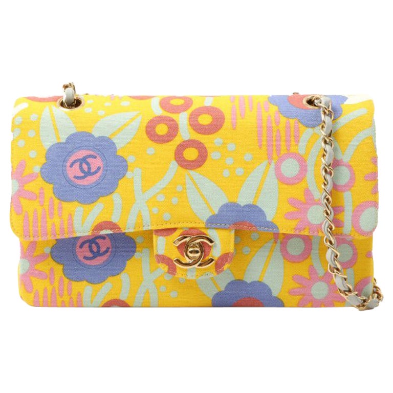 Chanel 2003 Cotton Flower Design Print Classic Flap Chain Bag 25cm For Sale