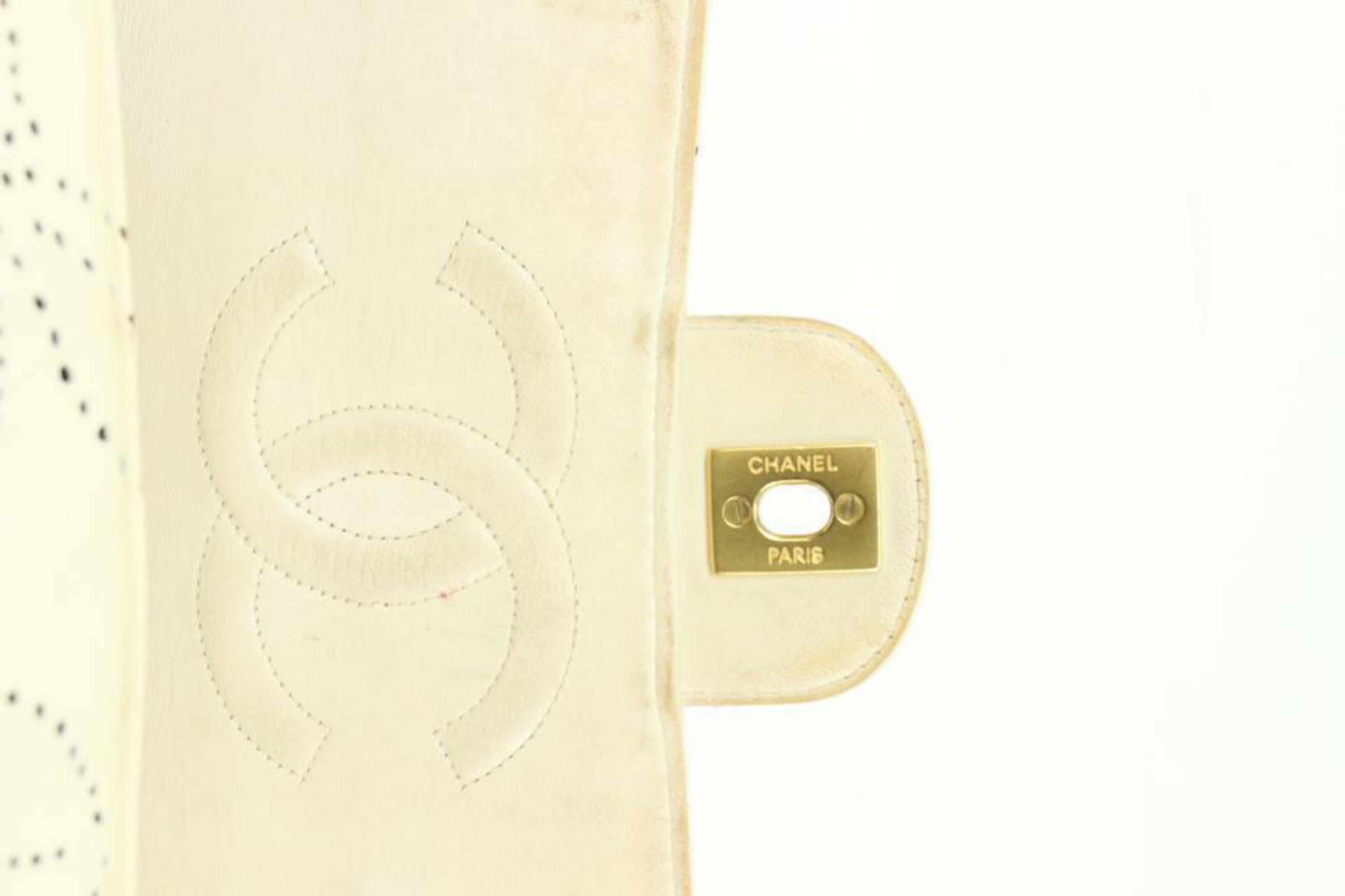 Chanel 2003 Cream Camelia Perforated Patent Medium Classic Flap GHW 2ck119 8
