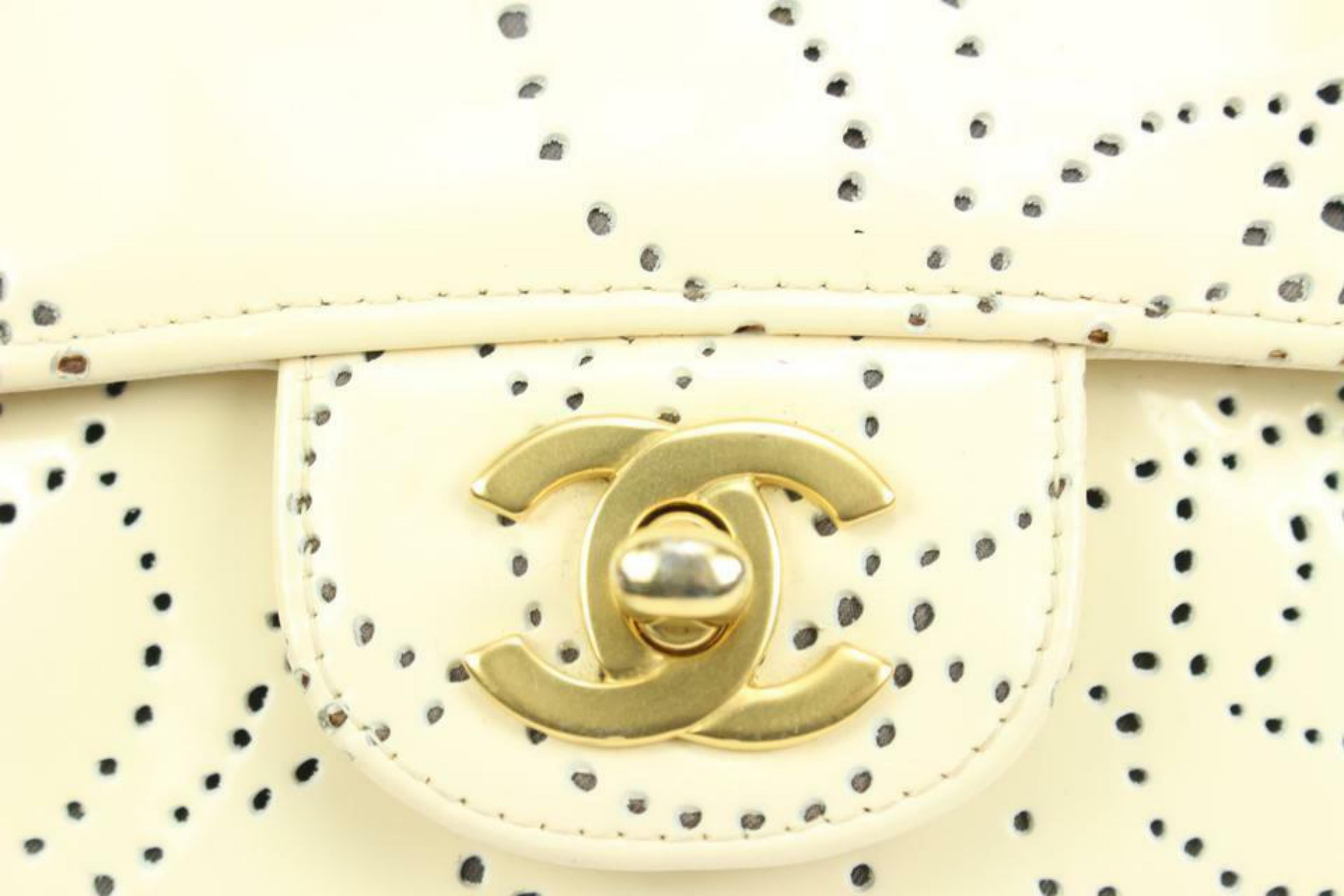 Chanel 2003 Cream Camelia Perforated Patent Medium Classic Flap GHW 2ck119 5