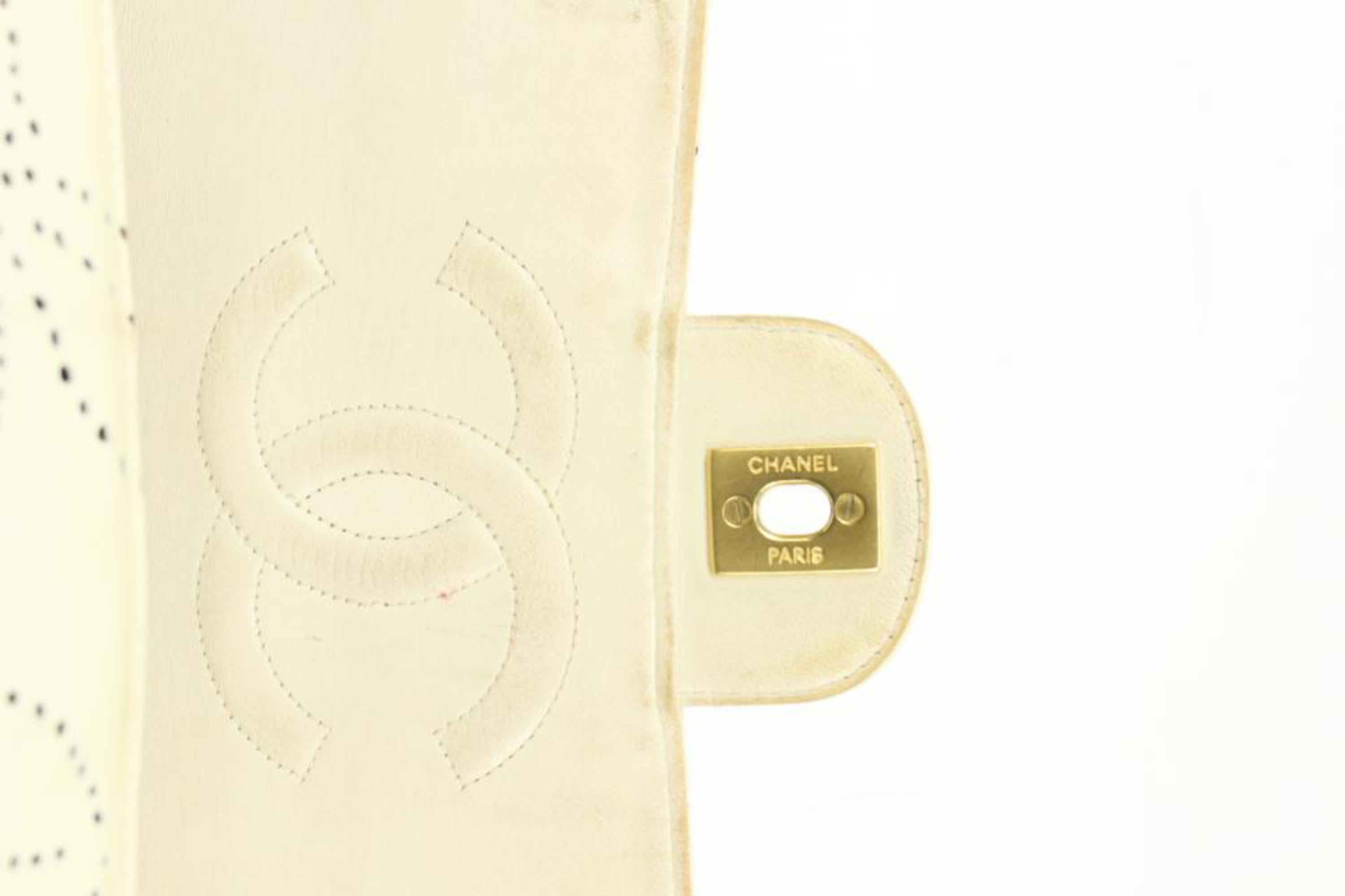 Chanel 2003 Cream Camelia Perforated Patent Medium Classic Flap GHW Fl41ck73 6