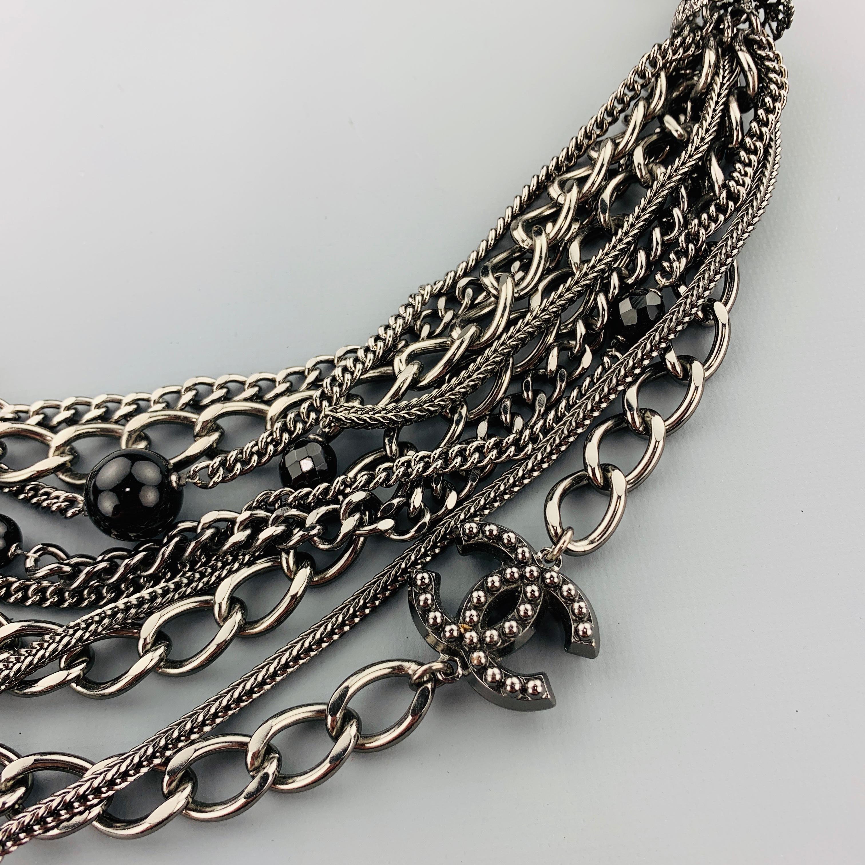 CHANEL 2003 Silver Tone Metal Multi Strand Layered Chain Statement Necklace In Excellent Condition In San Francisco, CA