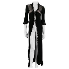 CHANEL 2003 Size 10 Black Knitted Cotton Long Cardigan
