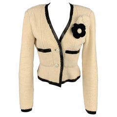 CHANEL 2003 Größe 6 Creme & Schwarzer Shearling Leder Lammfell Jacke