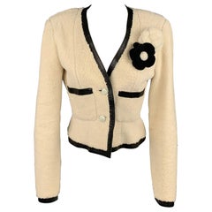 CHANEL 2003 Size 6 Cream & Black Shearling Leather Lamb Skin Jacket