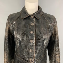 CHANEL 2003 Size 8 Black Distressed Embossed Biker Jacket
