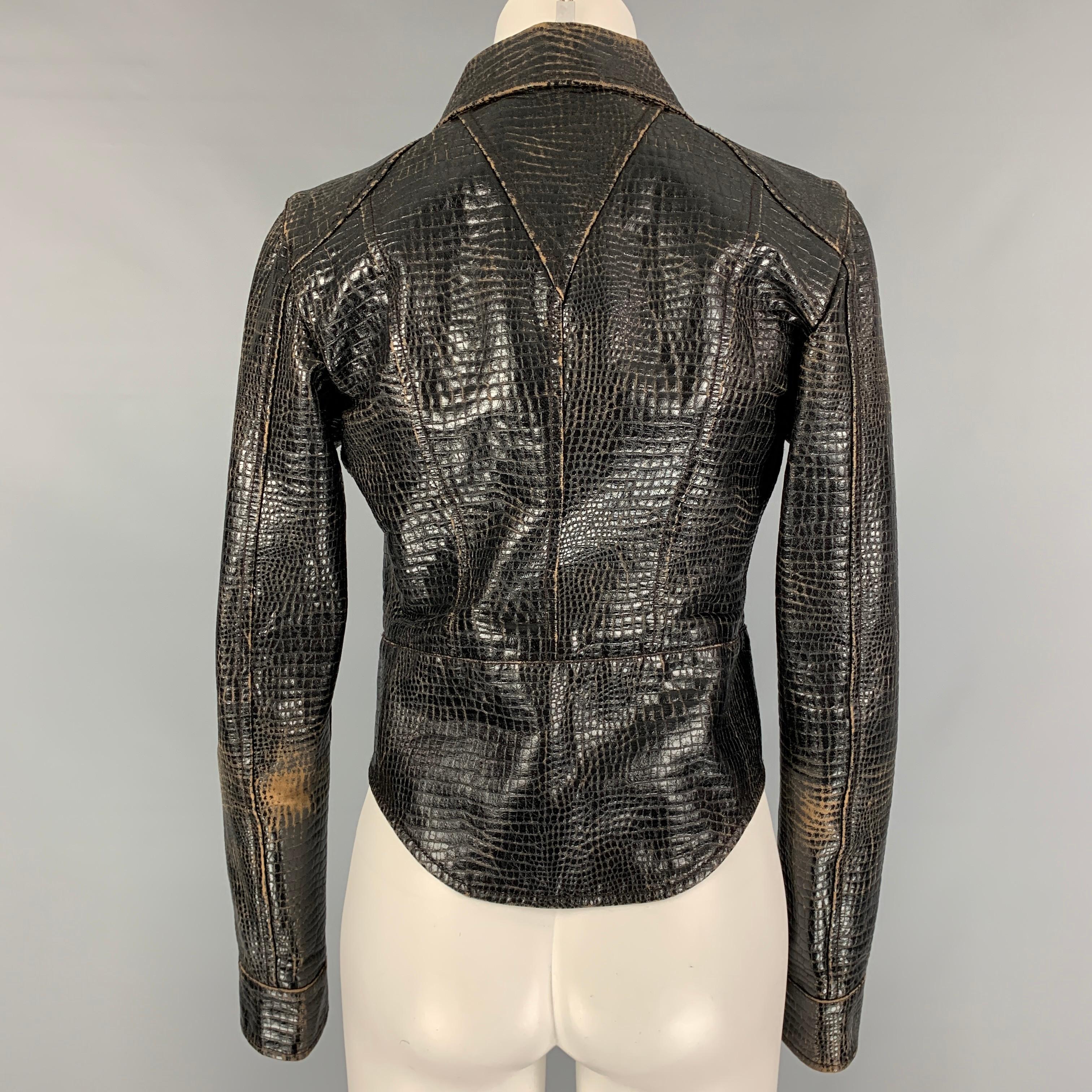 Women's CHANEL 2003 Size 8 Black Distressed Embossed Biker Jacket