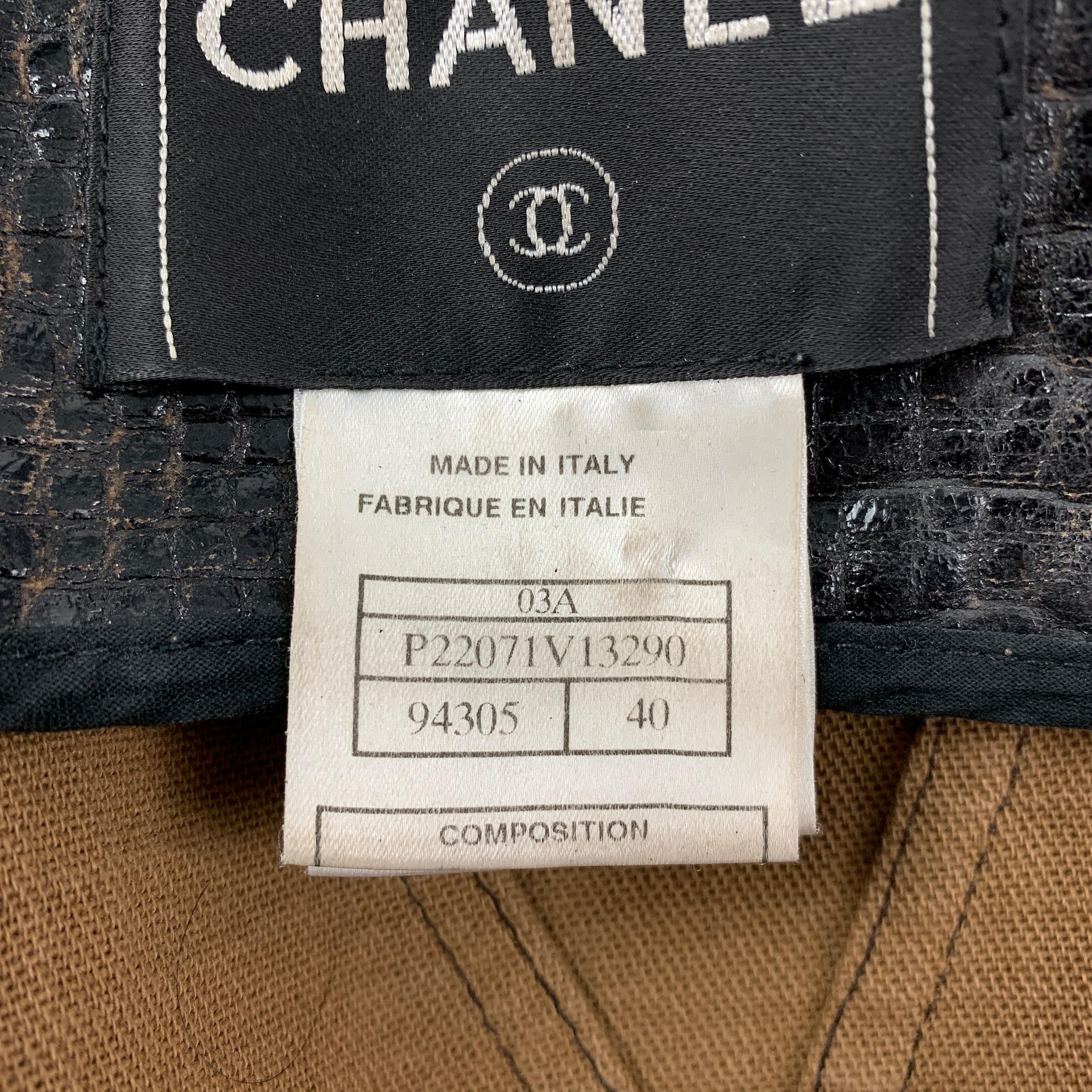 CHANEL 2003 Size 8 Black Distressed Embossed Biker Jacket 1