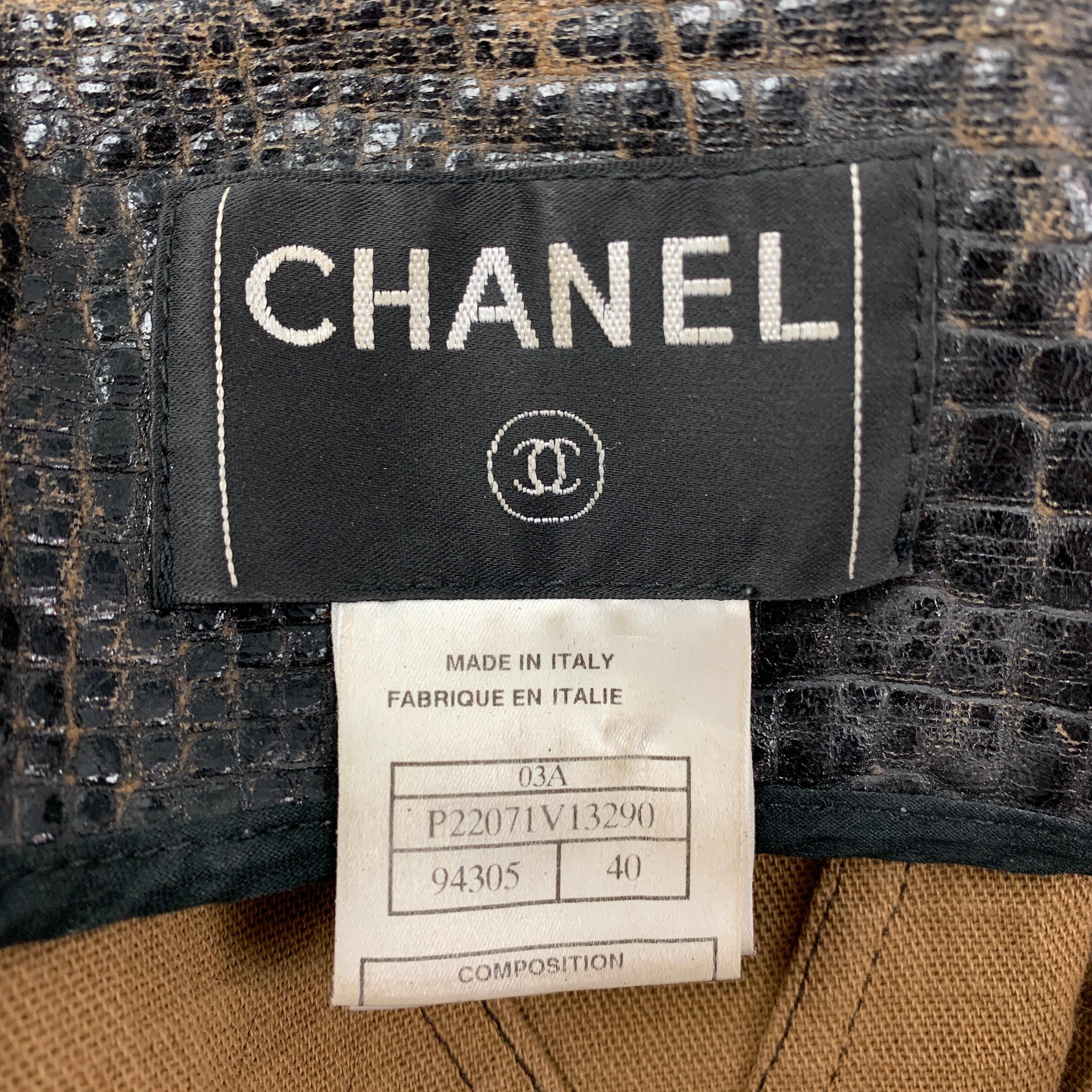 CHANEL 2003 Size 8 Black Distressed Embossed Biker Jacket 2