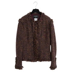 Chanel 2003 Veste Tweed Rose Noir FR46 Dark Pink Black Tweed Jacket UK18 US16