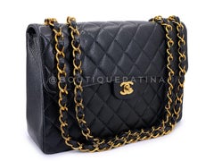 Chanel 2003 Vintage Black Caviar Jumbo Classic Flap Bag 24k GHW  68942