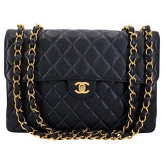 Chanel 2003 Vintage Black Caviar Jumbo Classic Flap Bag 24k GHW  68942