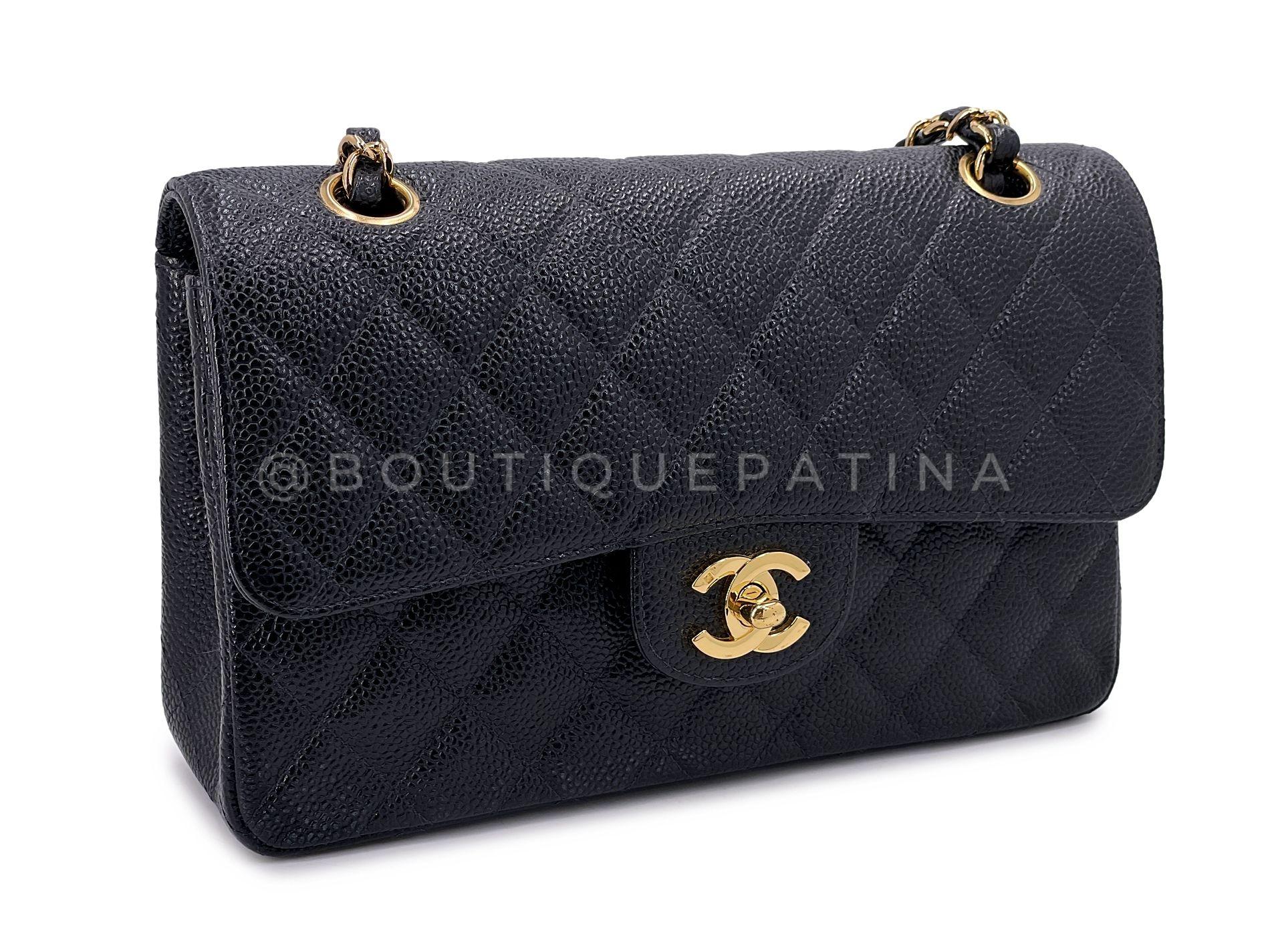 Chanel 2003 Vintage Black Caviar Small Classic Double Flap Bag 24k GHW 67931 In Excellent Condition For Sale In Costa Mesa, CA