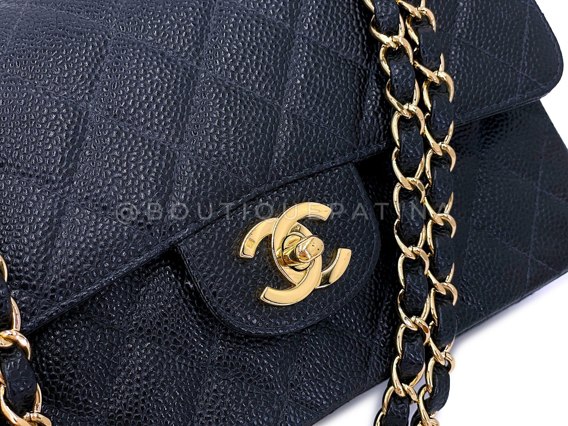 Chanel 2003 Vintage Black Caviar Small Classic Double Flap Bag 24k GHW 67931 For Sale 4