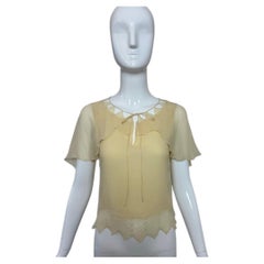 CHANEL 2003 Vintage Silk Vanilla Blouse Ethereal Chevron Top Runway