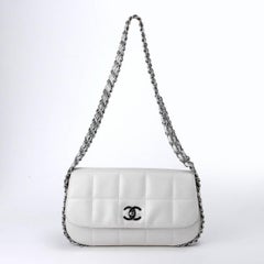 Chanel White Lambskin Silver Hardware Single Flap Bag, 2003
