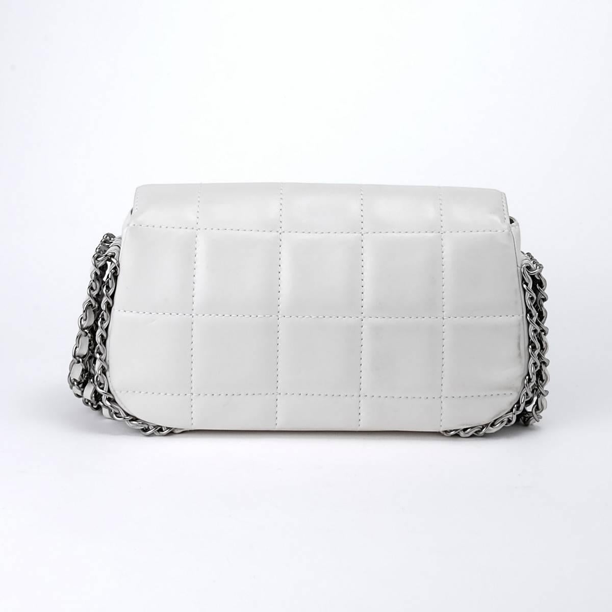 Gray Chanel White Lambskin Silver Hardware Single Flap Bag, 2003  For Sale
