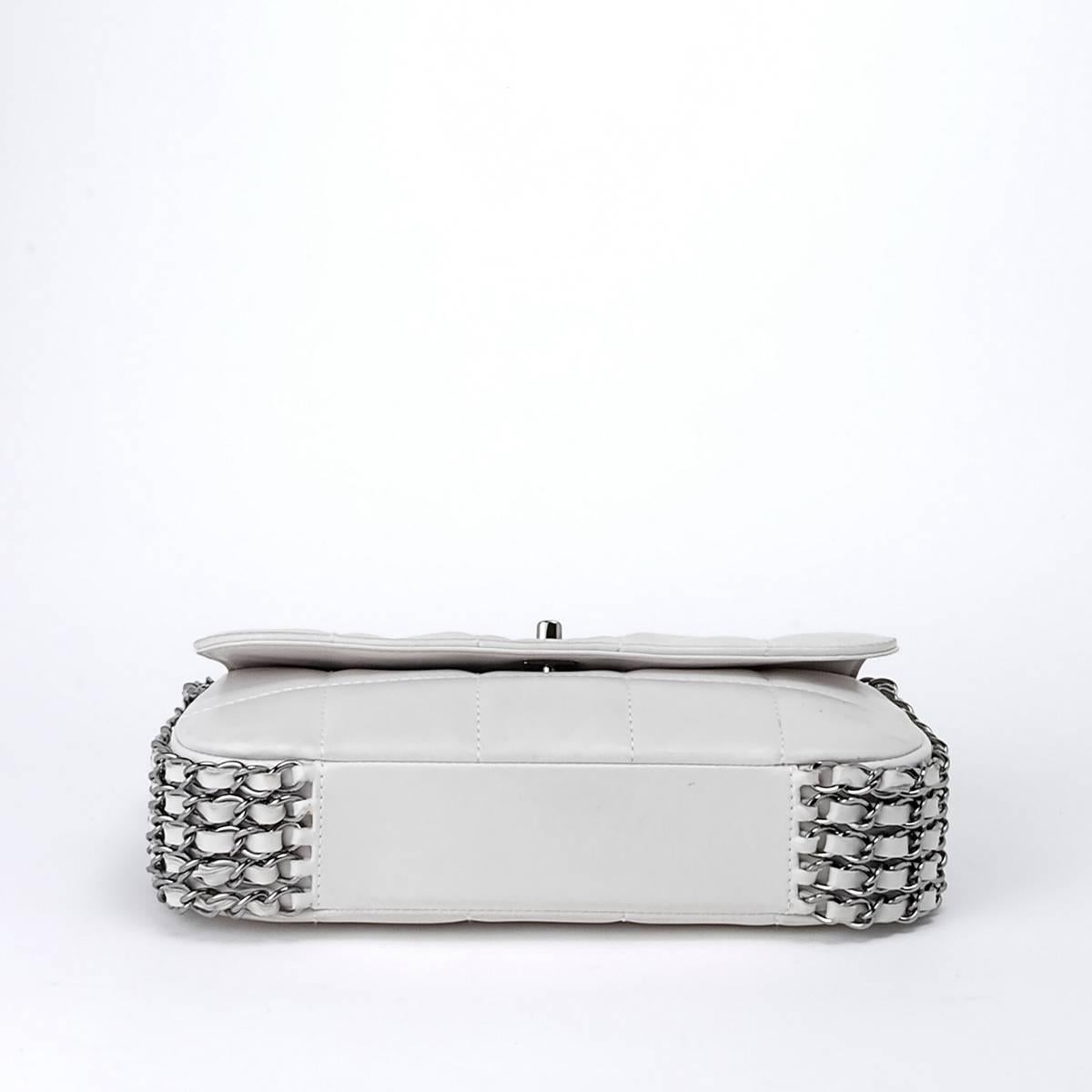 Women's Chanel White Lambskin Silver Hardware Single Flap Bag, 2003  For Sale