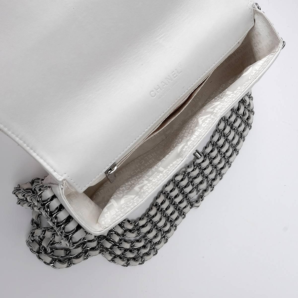 Chanel White Lambskin Silver Hardware Single Flap Bag, 2003  For Sale 2