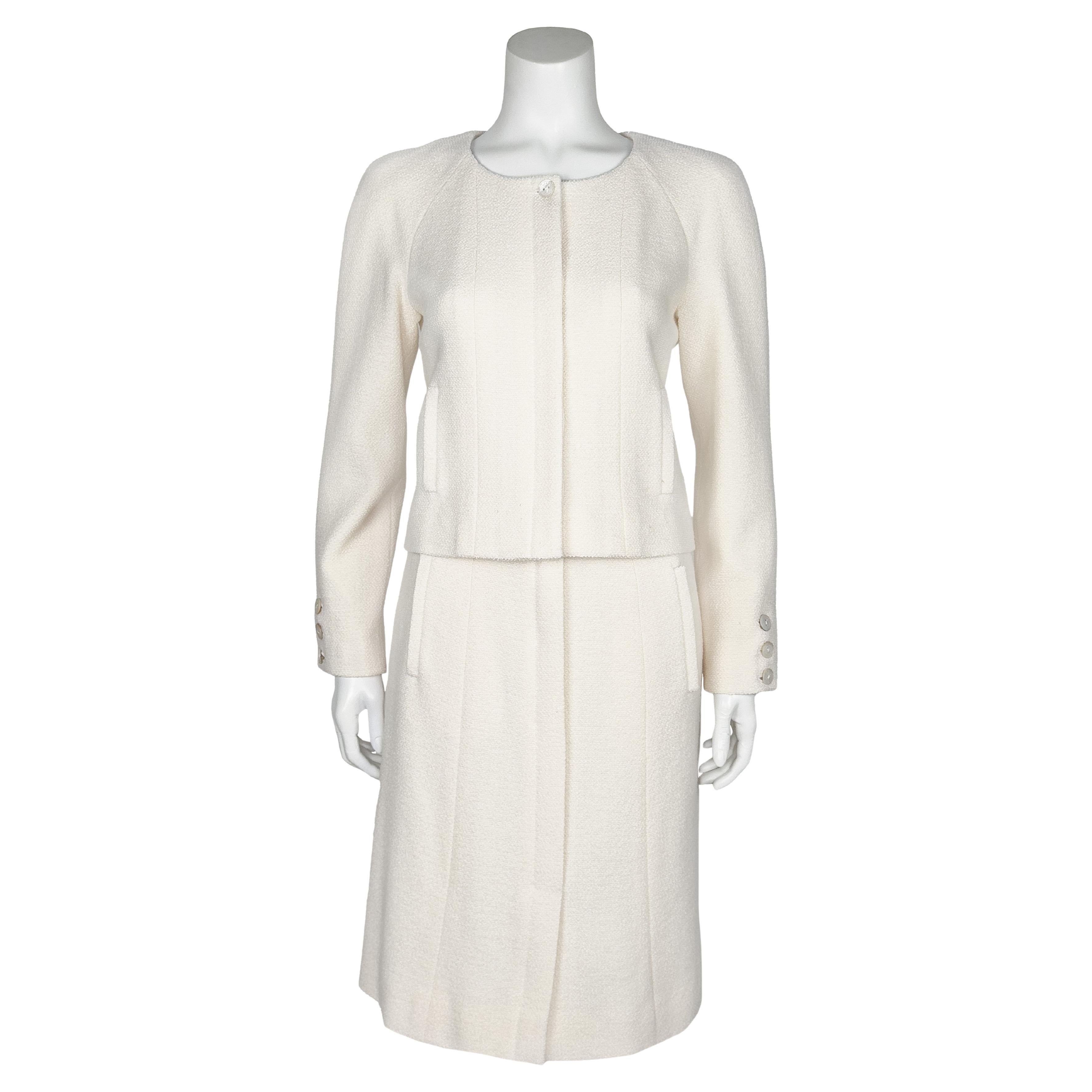 Chanel 2003C Cream Wool Bouclé Skirt Suit