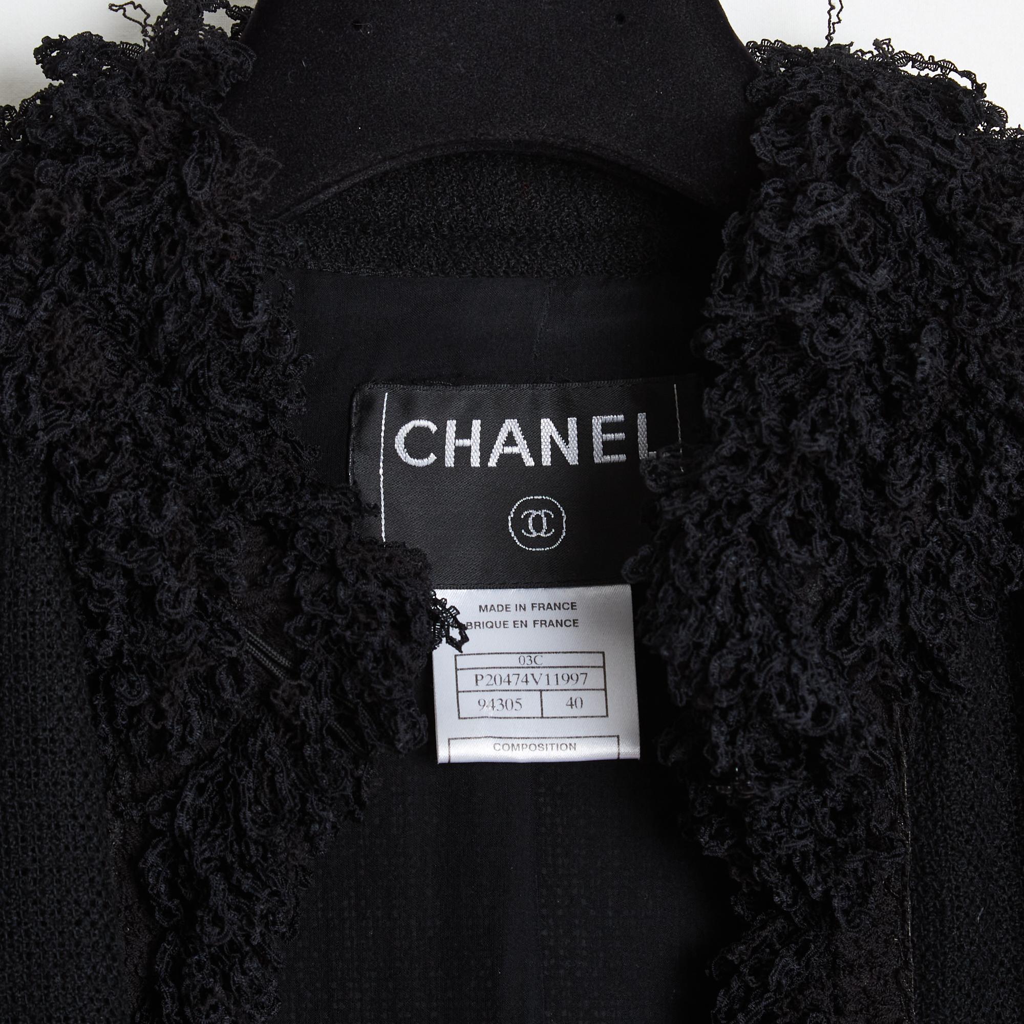 Chanel 2003C Veste Pantalon FR40 Black Wool and Silk Jacket Ensemble UK12 US8 3