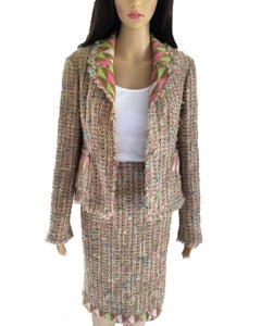 Chanel 2004 04A Nude-Beige Fantasy Tweed Sequin Jacket & Jupe Suit FR 38/ US 6