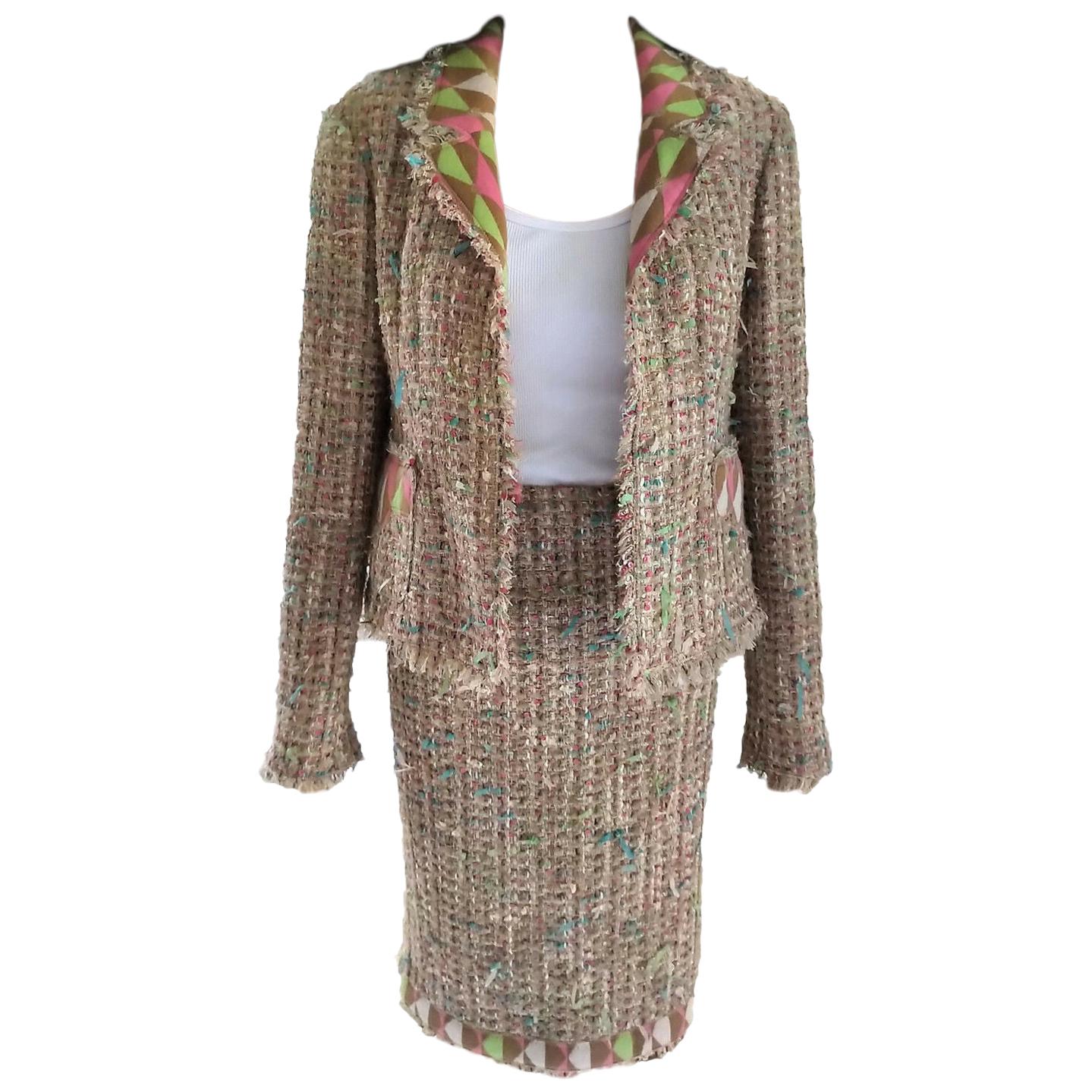 Chanel 2004 04A Nude-Beige Fantasy Tweed Sequin Jacket and Skirt Suit FR  38/ US 6 at 1stDibs