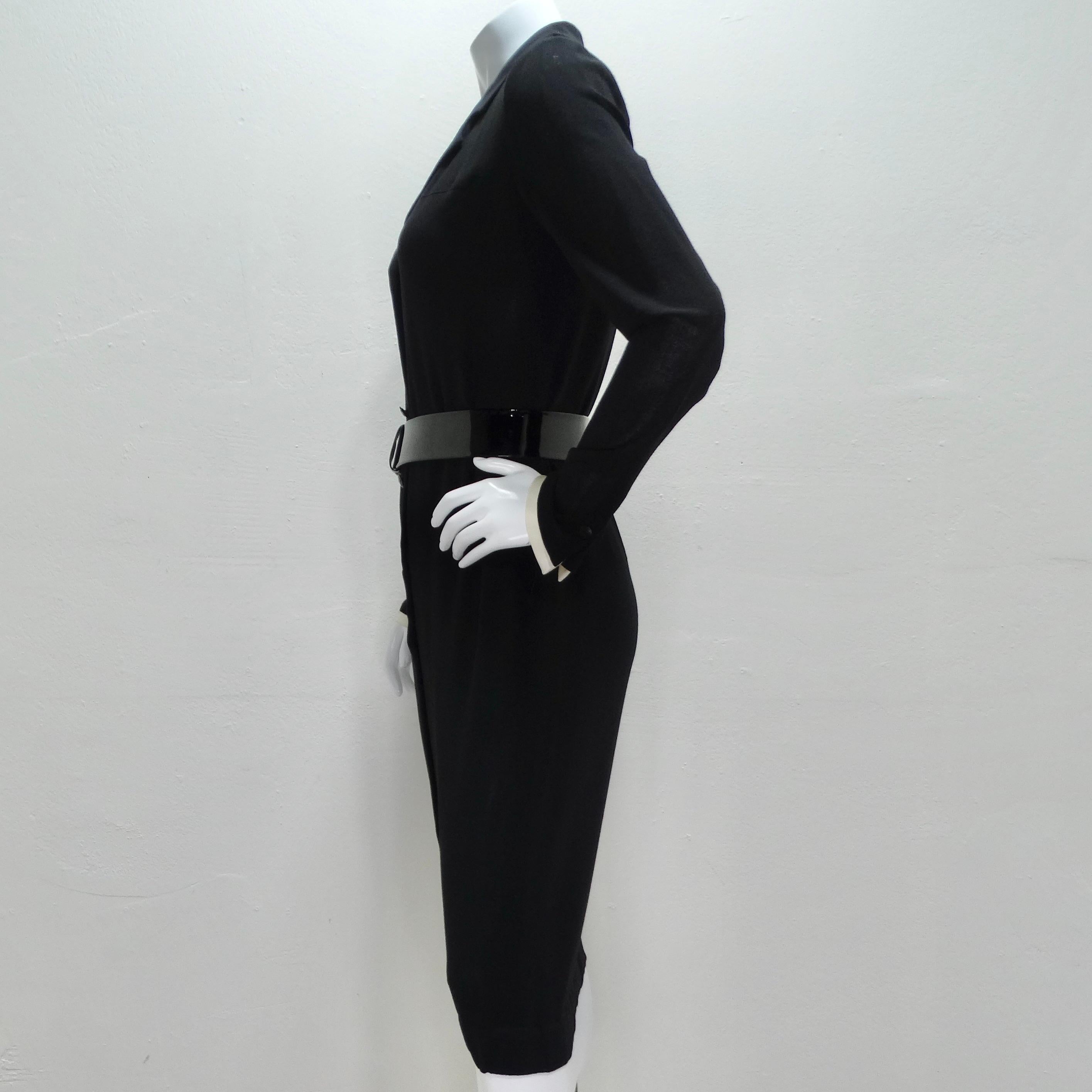 Chanel 2004 - Robe à col boutonné et ceinture en noir en vente 6