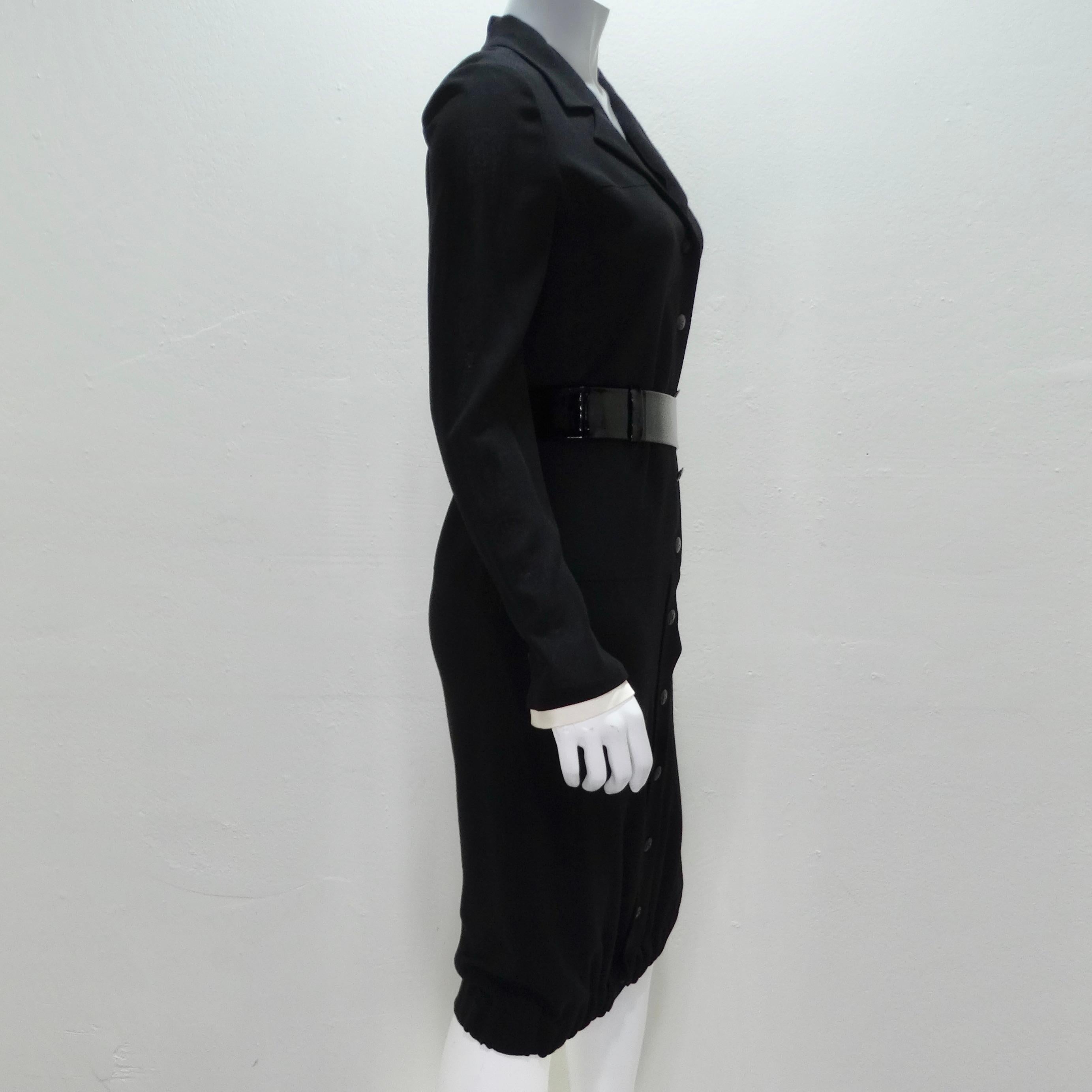 Chanel 2004 Black Button Up Collared Dress and Belt For Sale 4