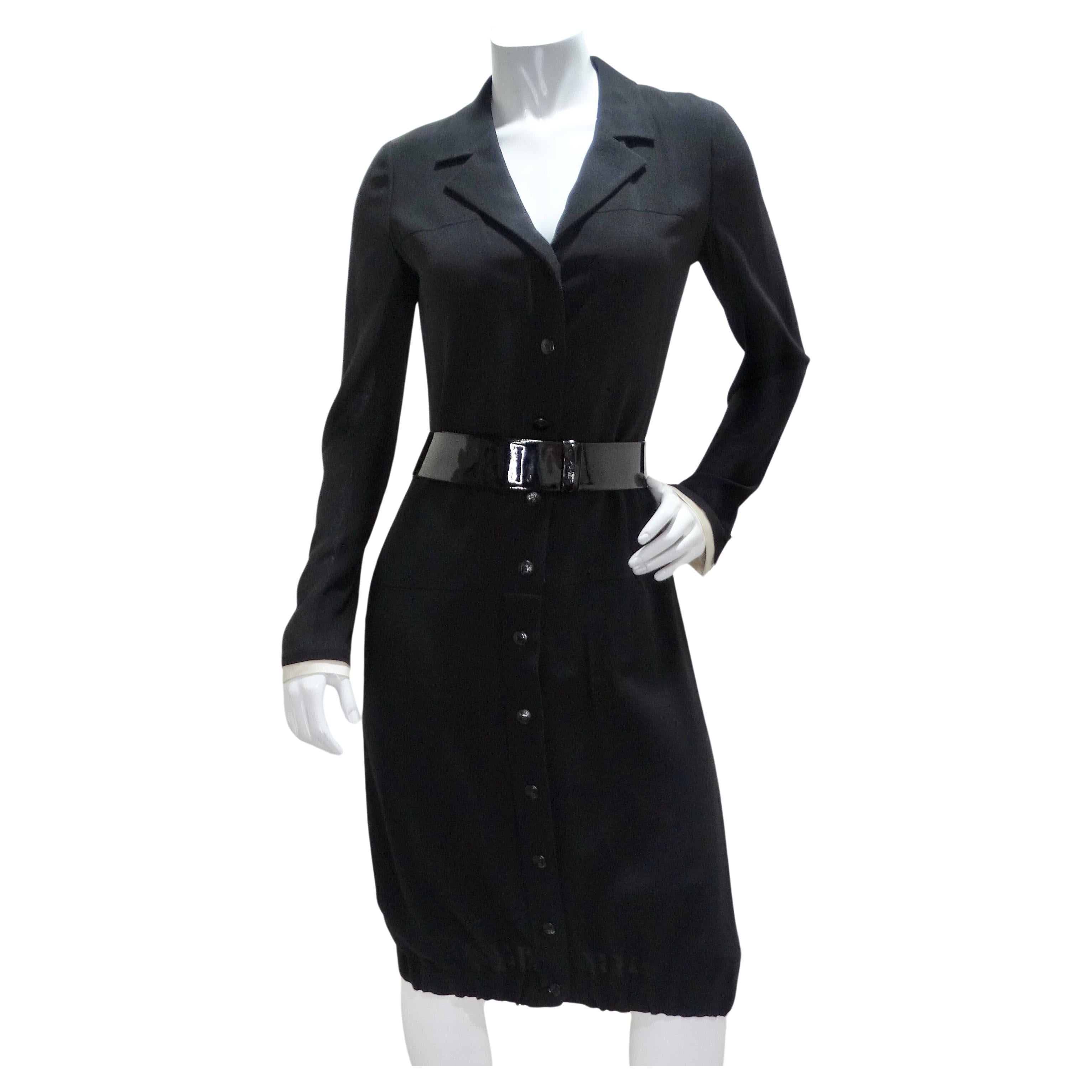 Chanel 2004 Black Button Up Collared Dress and Belt For Sale