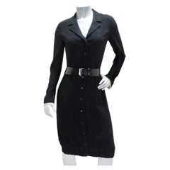 Used Chanel 2004 Black Button Up Collared Dress and Belt