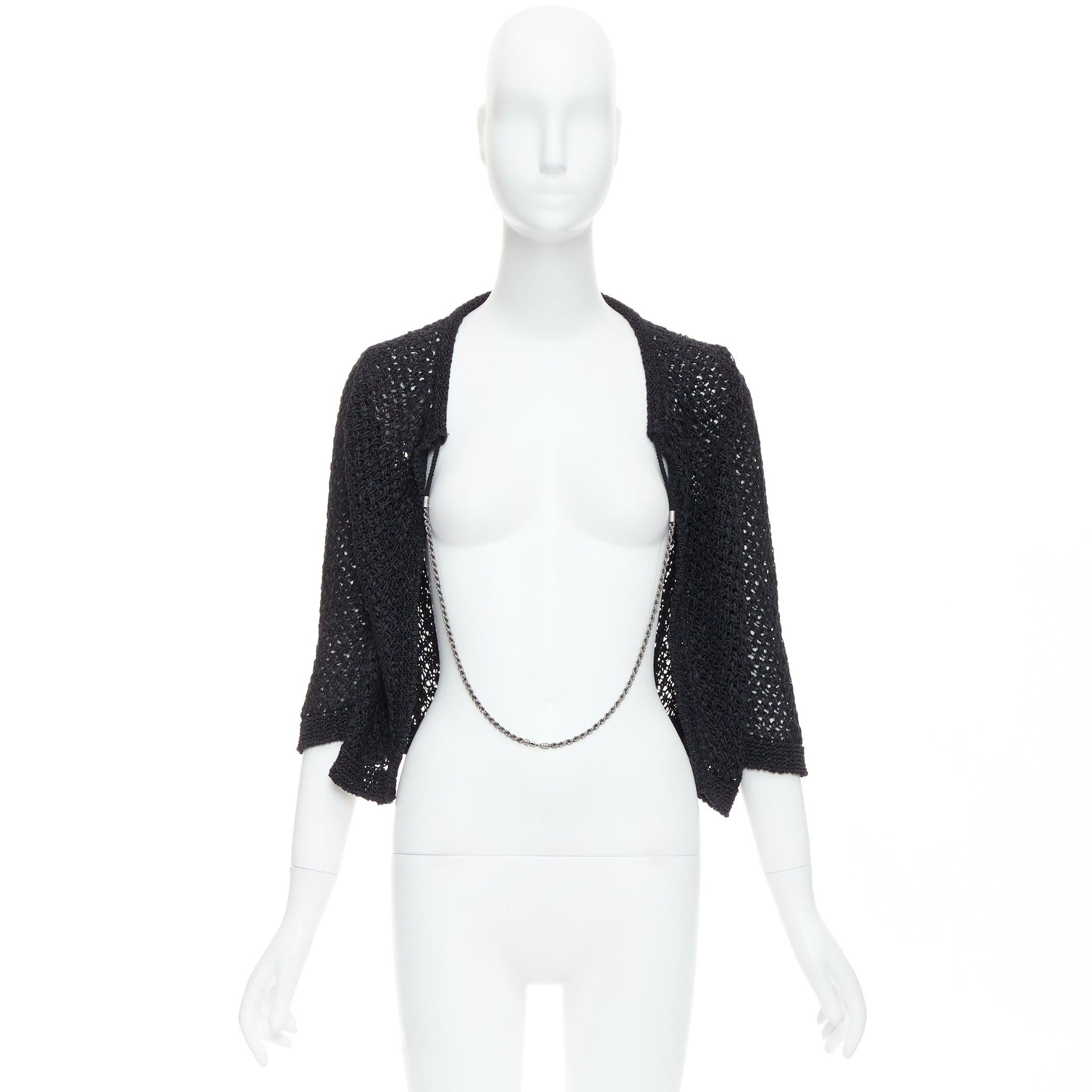 CHANEL 2004 cardigan à mailles ouvertes en coton mélangé CC noir FR38 M en vente 5