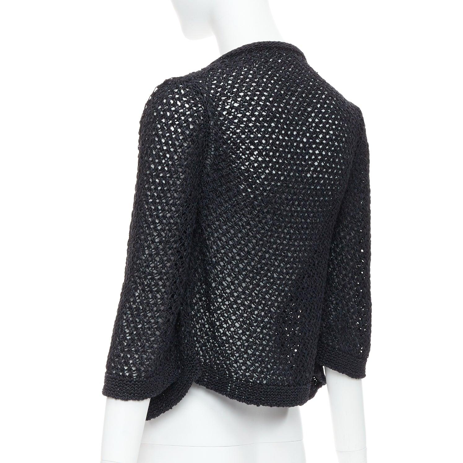 CHANEL 2004 cardigan à mailles ouvertes en coton mélangé CC noir FR38 M en vente 1