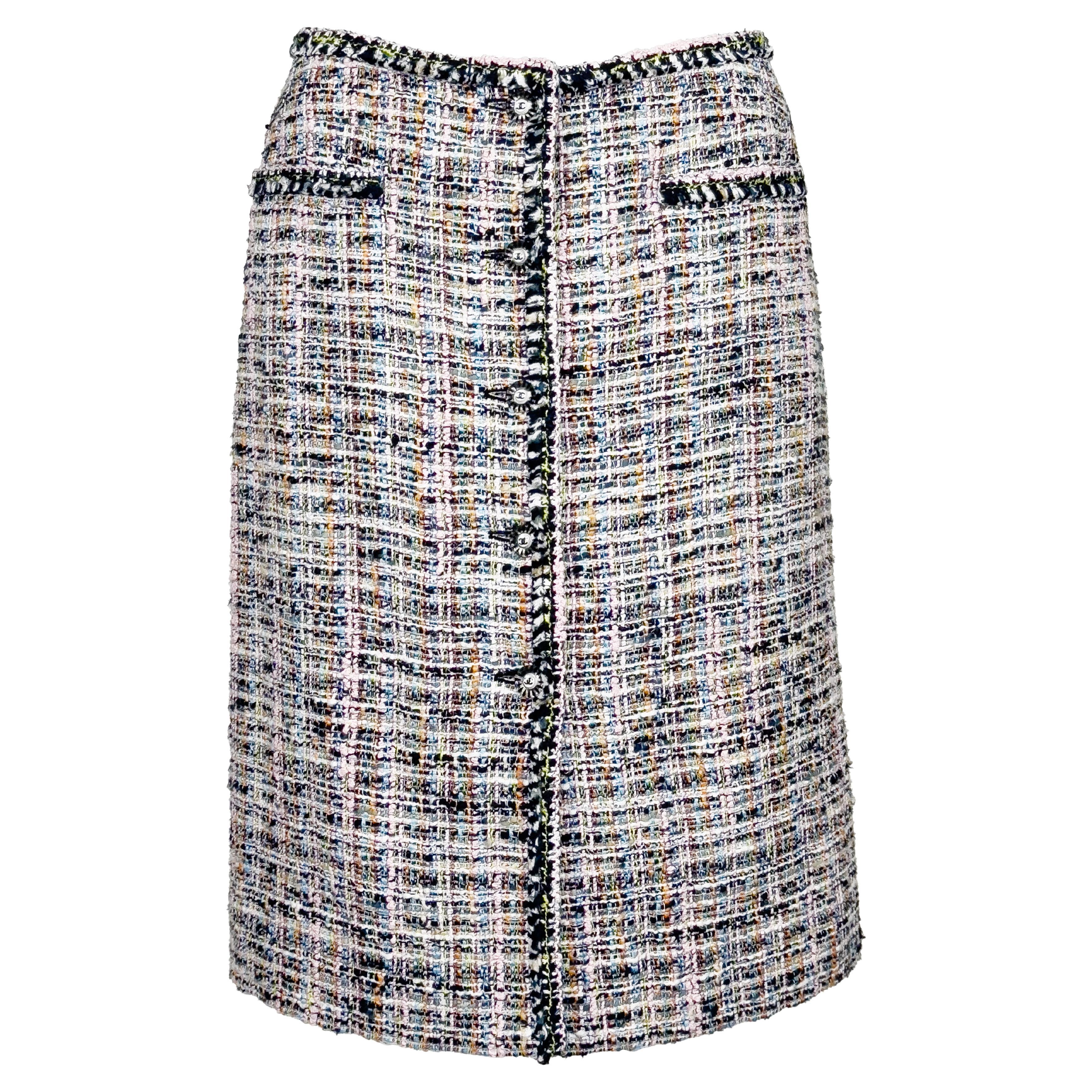 Chanel 2004 Black, White, Hints of Pink Bouclé Skirt