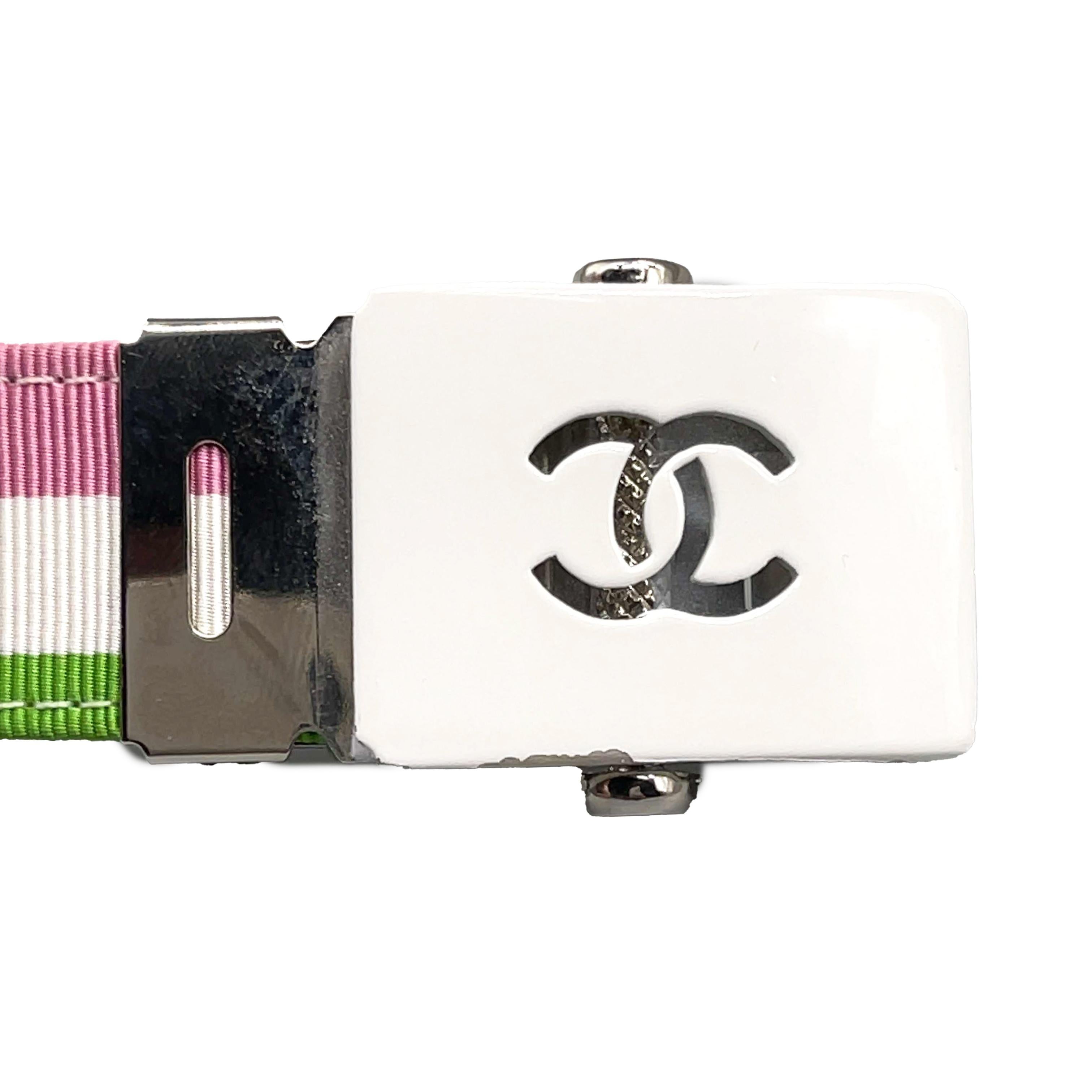 Chanel - 2004 Cruise Ivory and Grosgrain Belt - White / Pink / Green - 75/30 7