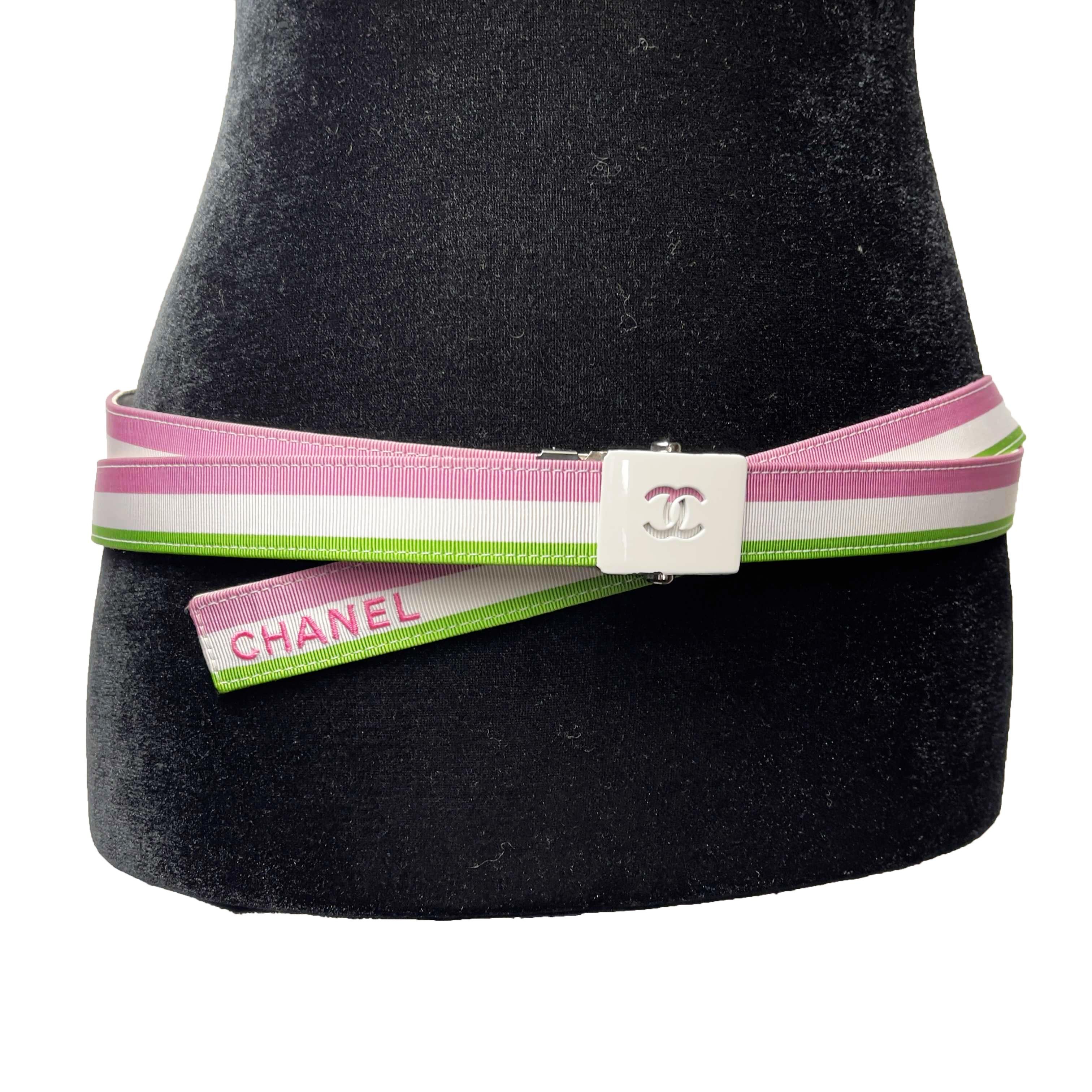 Chanel - 2004 Cruise Ivory and Grosgrain Belt - White / Pink / Green - 75/30 1