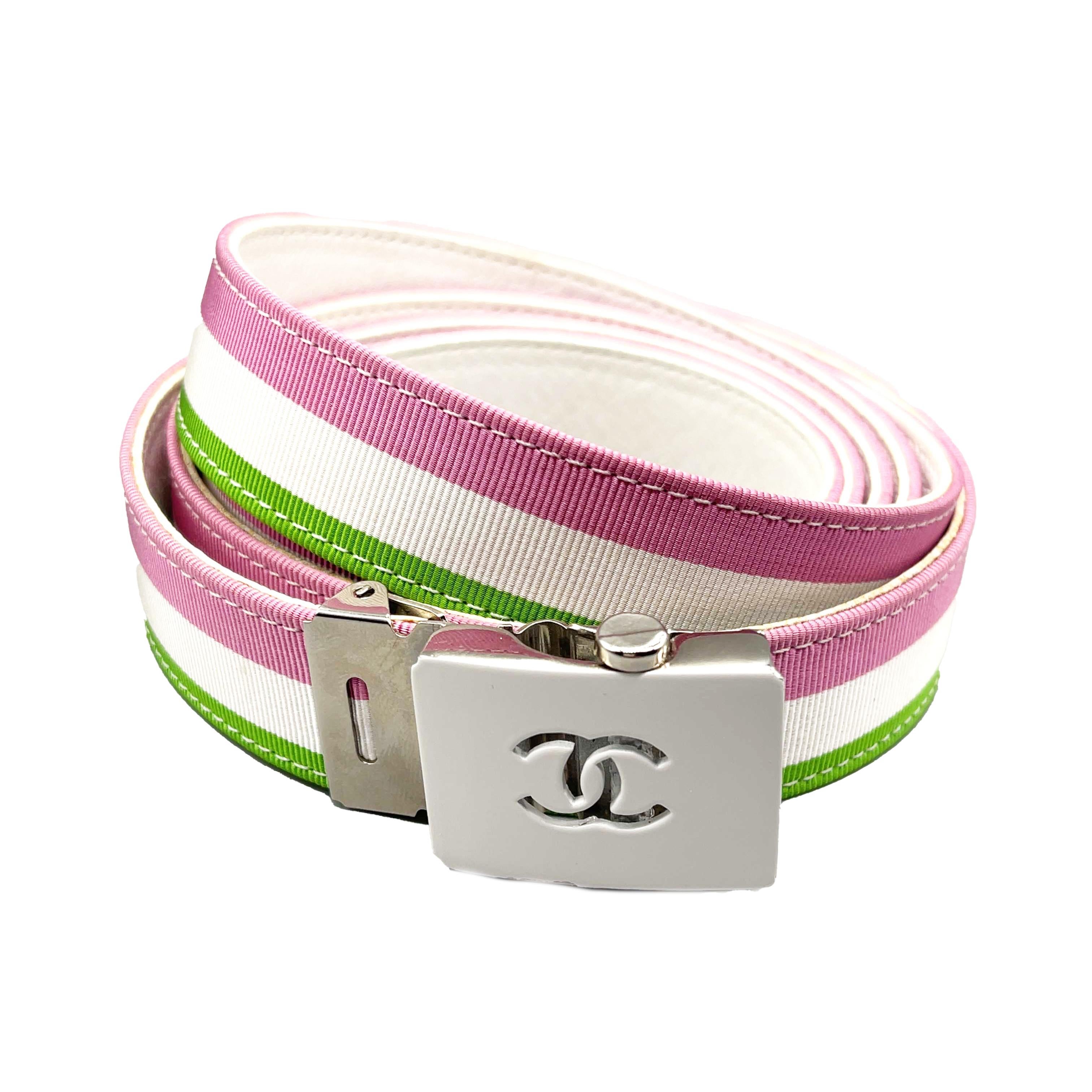 Chanel - 2004 Cruise Ivory and Grosgrain Belt - White / Pink / Green - 75/30 3