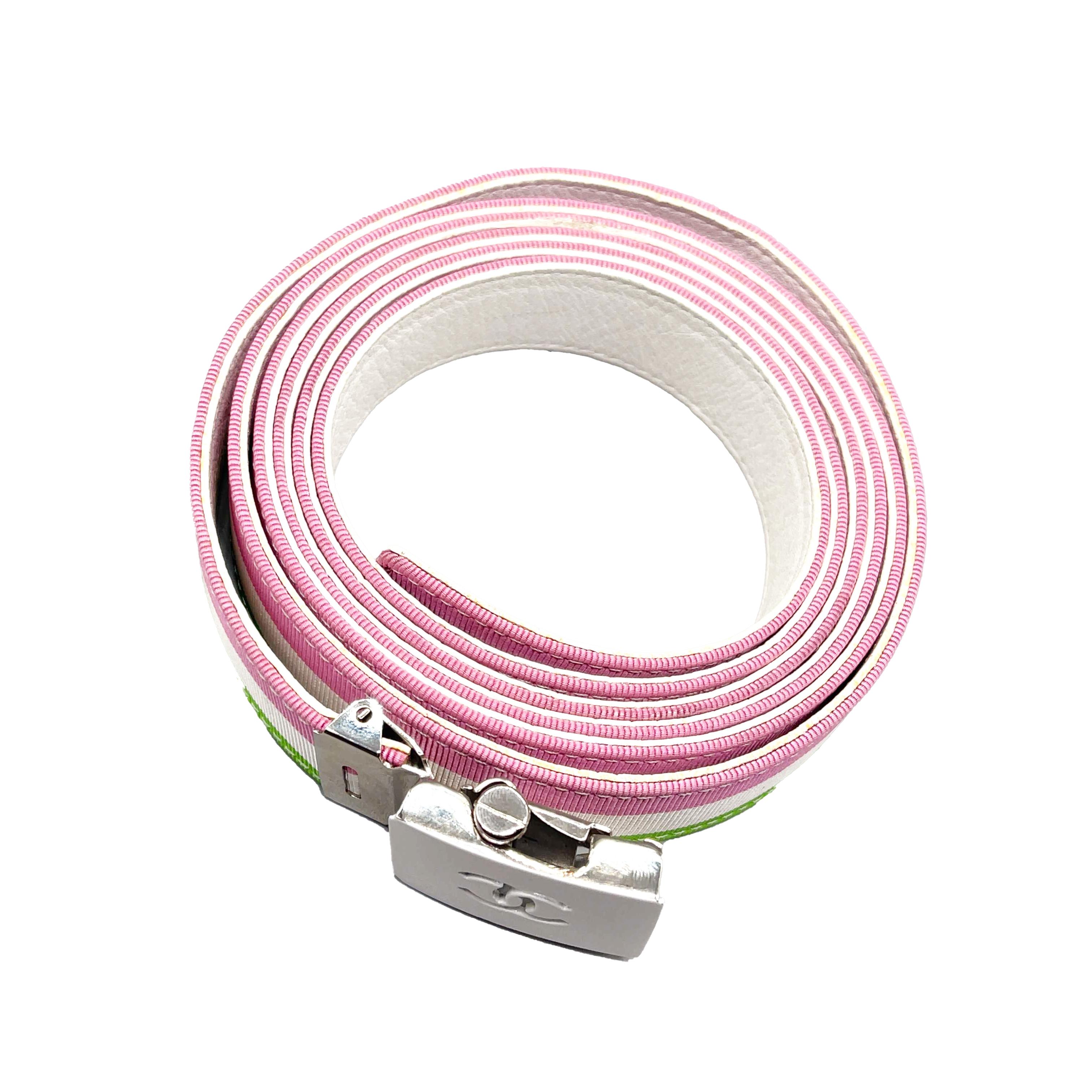 Chanel - 2004 Cruise Ivory and Grosgrain Belt - White / Pink / Green - 75/30 4