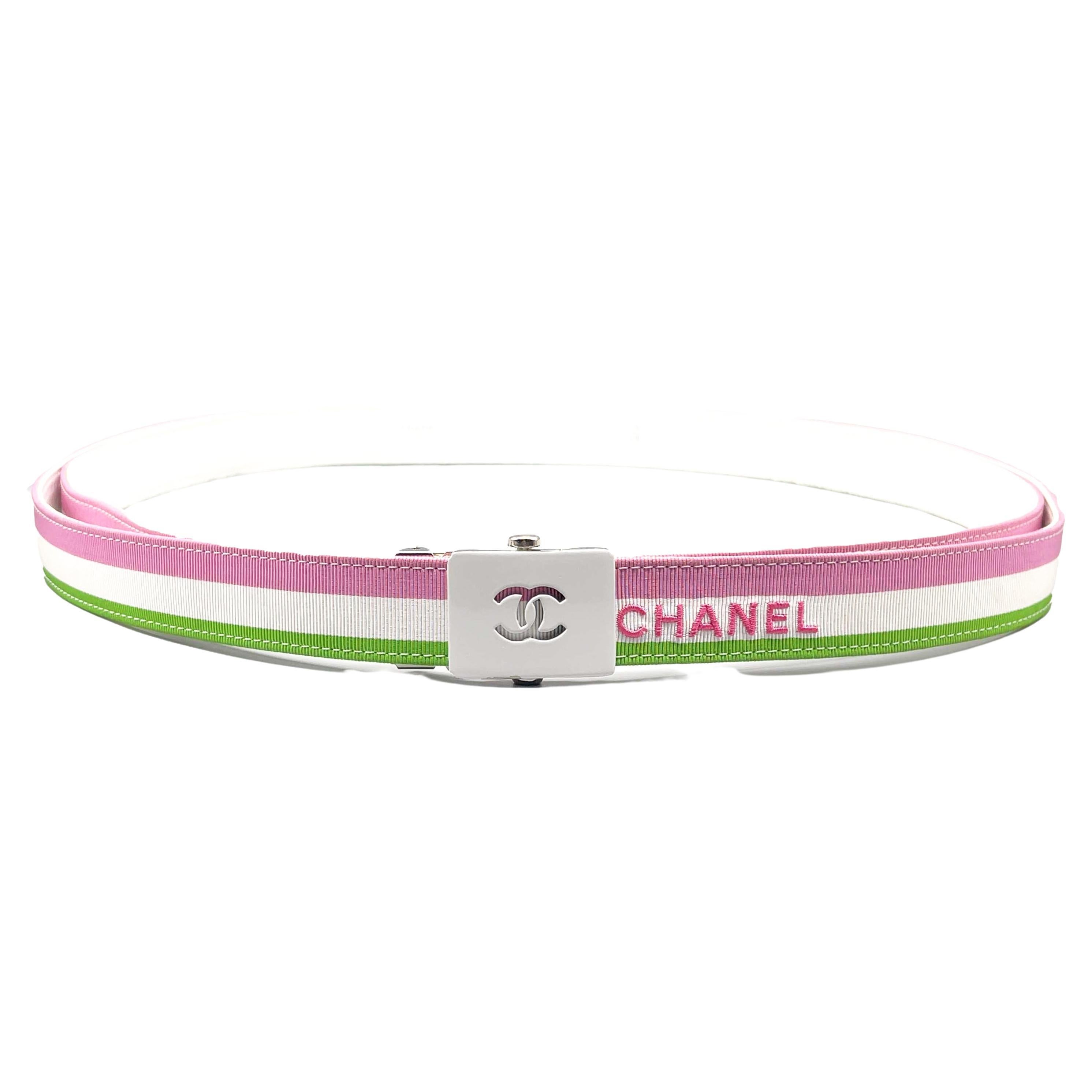 Chanel - 2004 Cruise Ivory and Grosgrain Belt - White / Pink / Green - 75/30