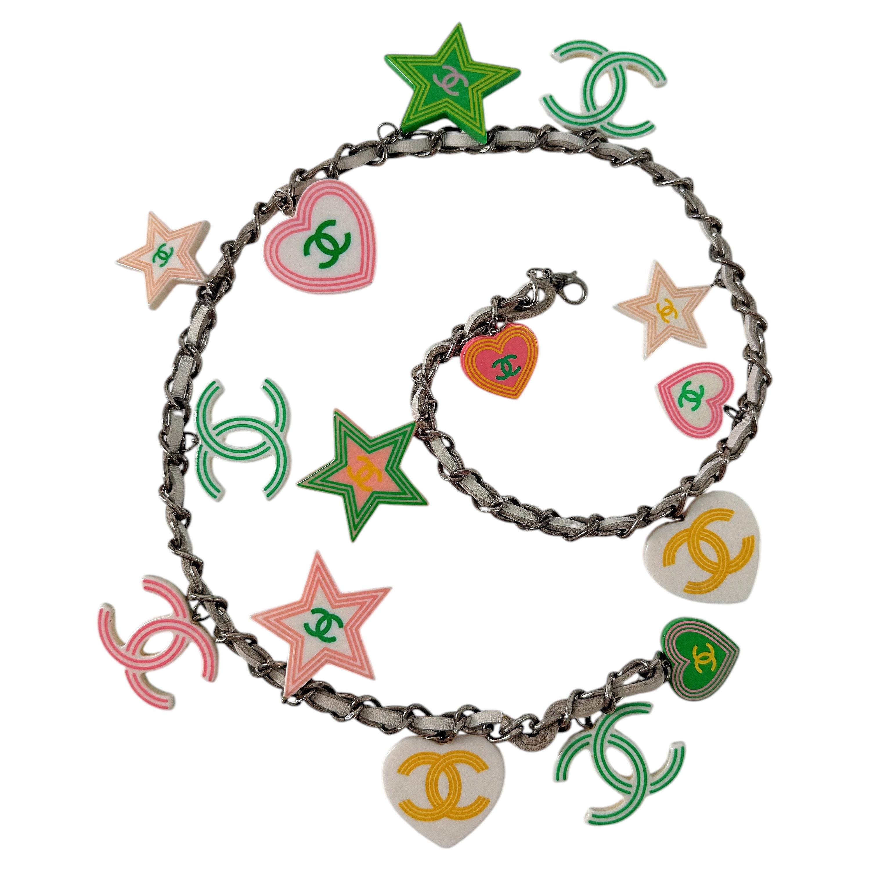 Chanel 2004 Cruise Multicolor Charm Necklace Belt Vintage