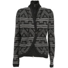 Chanel 2004 – Dunkelgraue, doppellagige Kaschmir-Strickjacke mit geometrischem Motiv