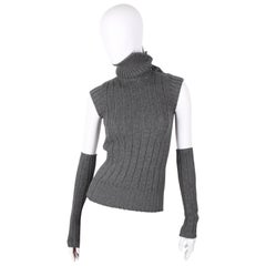 Chanel 2004 Fall/Winter cashmere ribbed asymmetric knit collar ensemble