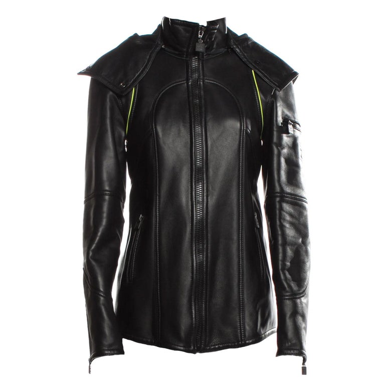 Chanel Black Leather Motorcycle Style Jacket with Boucle Collar