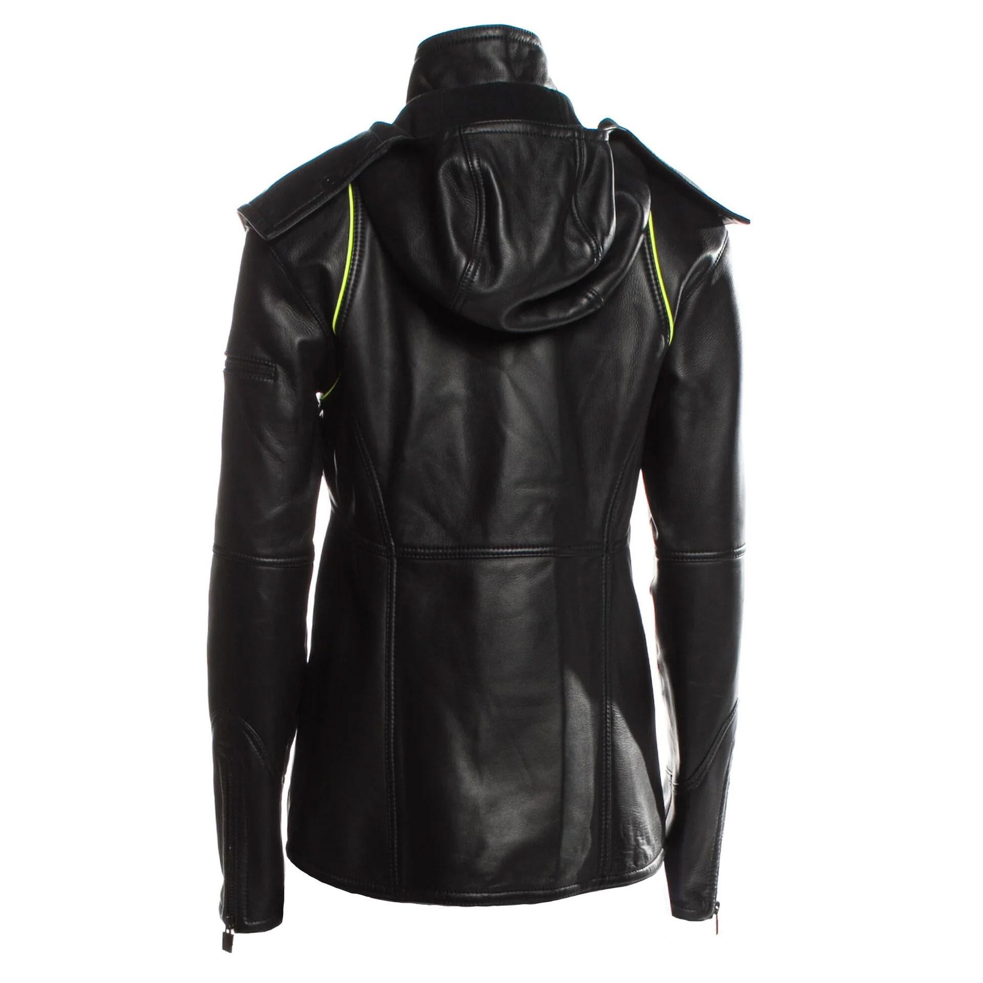 Chanel 2004 Limited Edition Runway Hooded Leather Sport Biker Jacket M US8 FR 40 For Sale 1