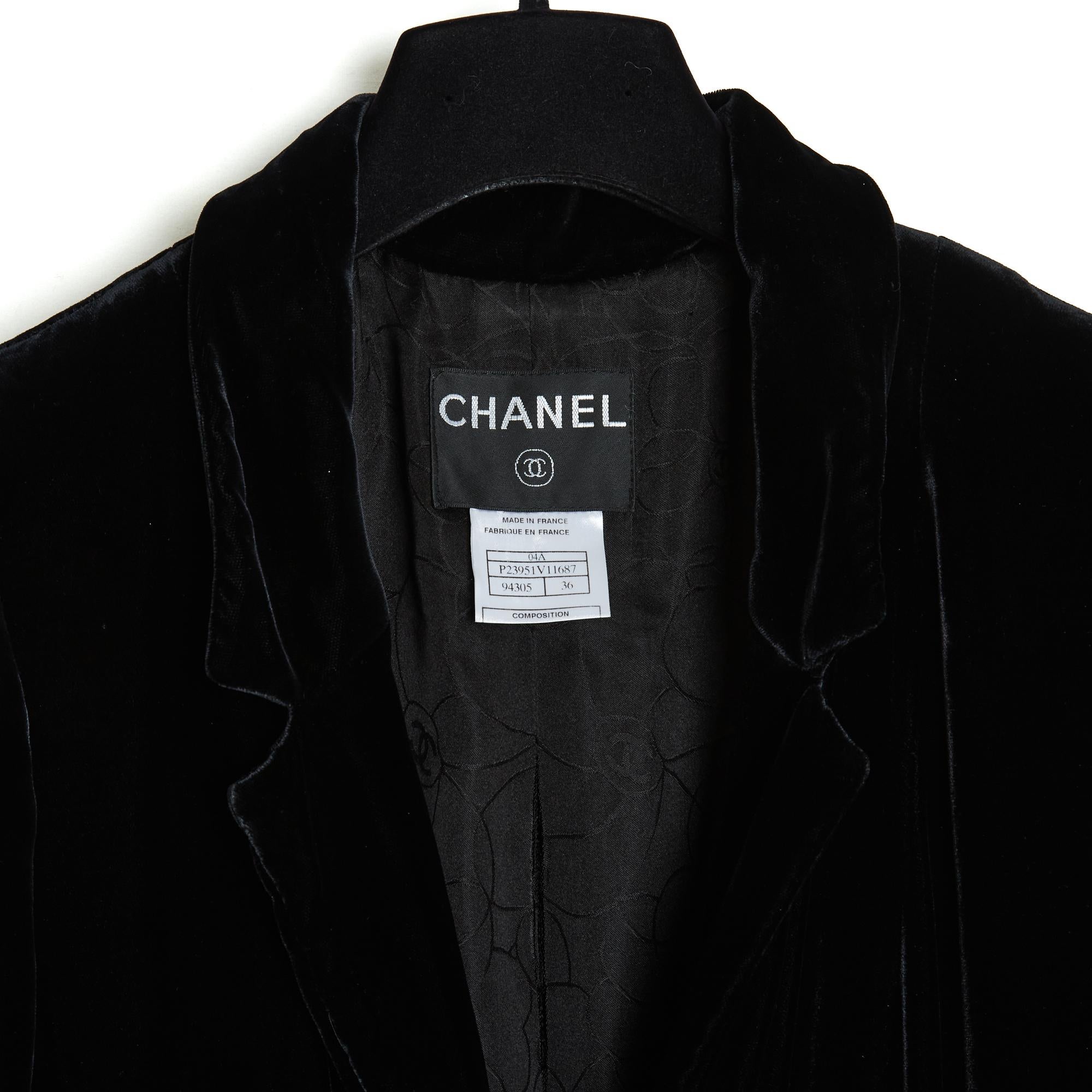 Chanel 2004 Manteau Velours FR36 Black Velvet CC Coat Long Jacket UK8 US6 1
