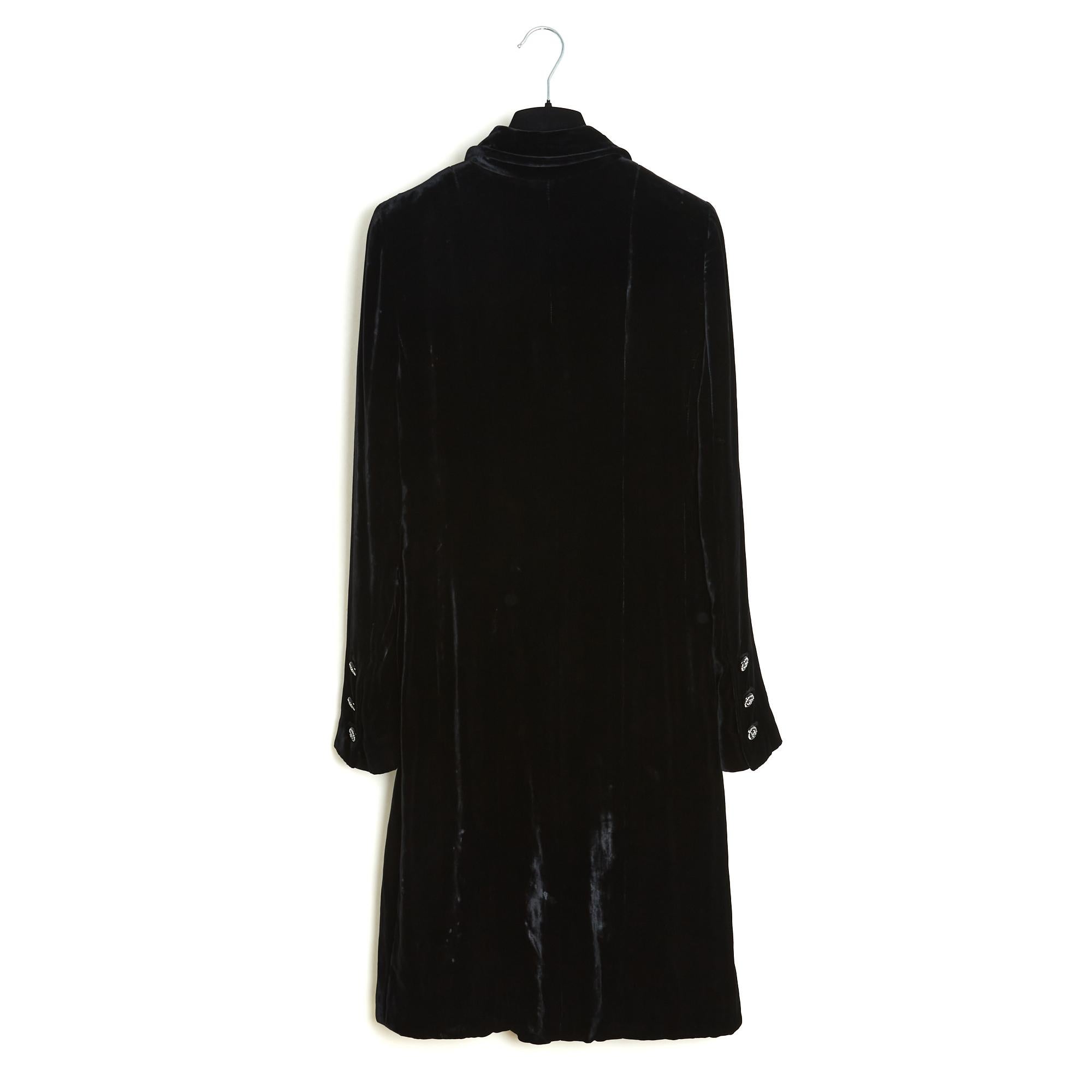 Chanel 2004 Manteau Velours FR36 Black Velvet CC Coat Long Jacket UK8 US6 2
