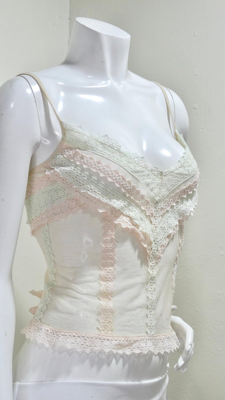 Chanel 2004 Pastel CC Logo Embroidered Camisole In Excellent Condition For Sale In Scottsdale, AZ